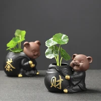 lucky fortune tea figurine desktop flower pot garden bonsai decoration tea set gifts boutique pig statue purple clay tea pet