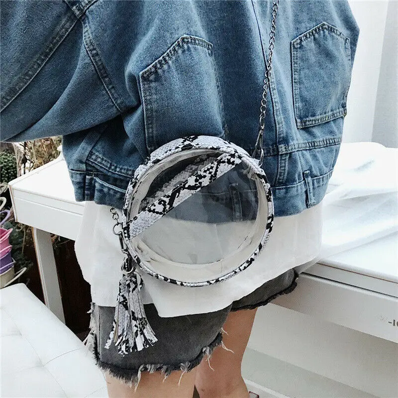 

Women Bag Transparent Clear Bags Set Shoulder Bag Ladies Bag PVC Messenger Bag Serpentine tassel Circular Bag Summer handbag