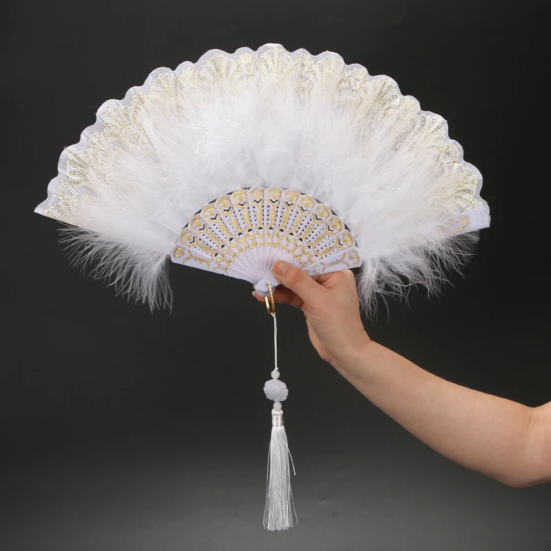 Abanico plegable cl&aacute;sico de Internet para celebridades, estilo Retro, baile, Cheongsam, pasarela, Palacio, Hada, chica, pluma-1