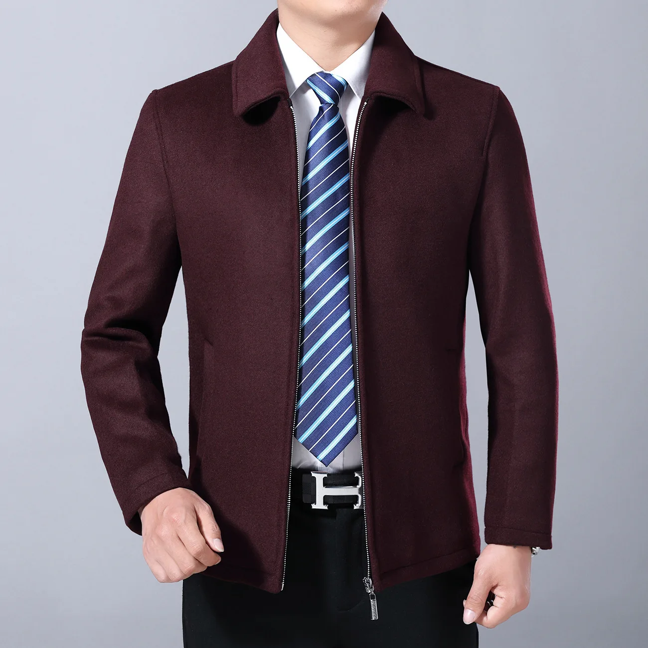 

2020 Men's Autumn New Casual Lapel Jacket Business Casual Woolen Solid Color Jacket