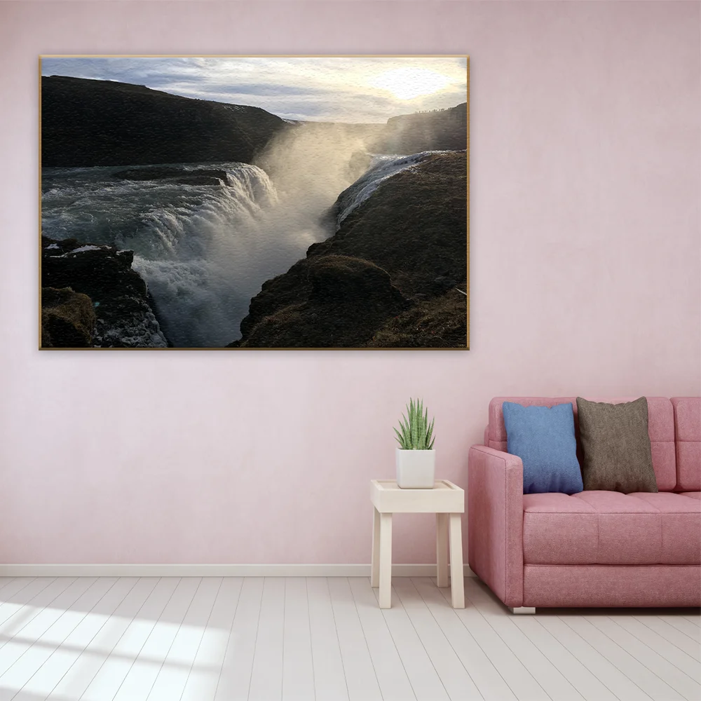 

DIY Painting By Numbers Steep Cliff Waterfall Scenery Pictures by Numbers On Canvas Hand Painted Home Decoration Unique Gift