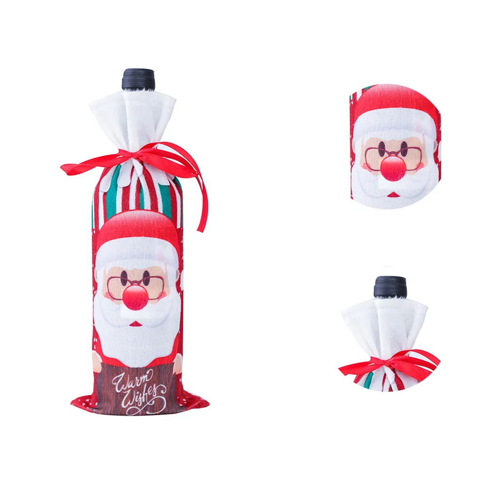 Новый чехол для бутылки вина и шампанского тканевый с рисунком снеговика дома