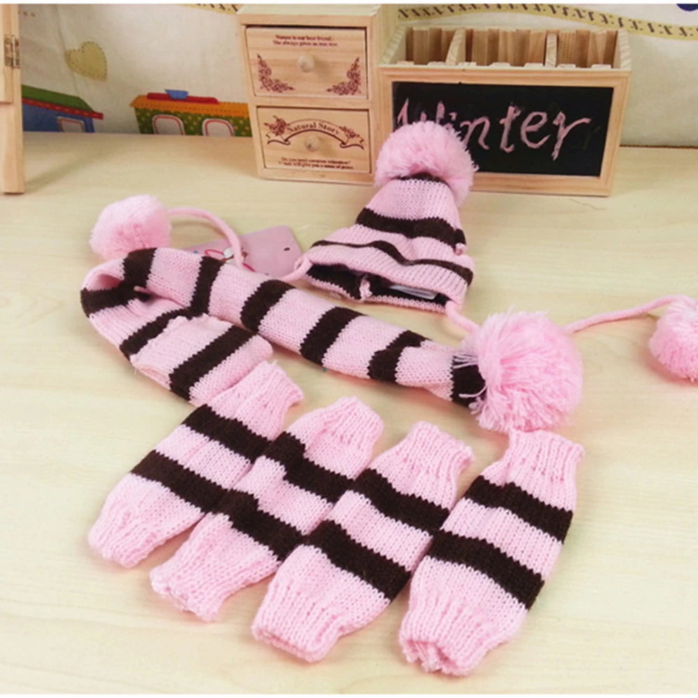 

Pet Dog Warm Three-piece Pet Knitted Striped Winter Warm Hat Elbow Pad Scarf Pet Supplies Dropshipping