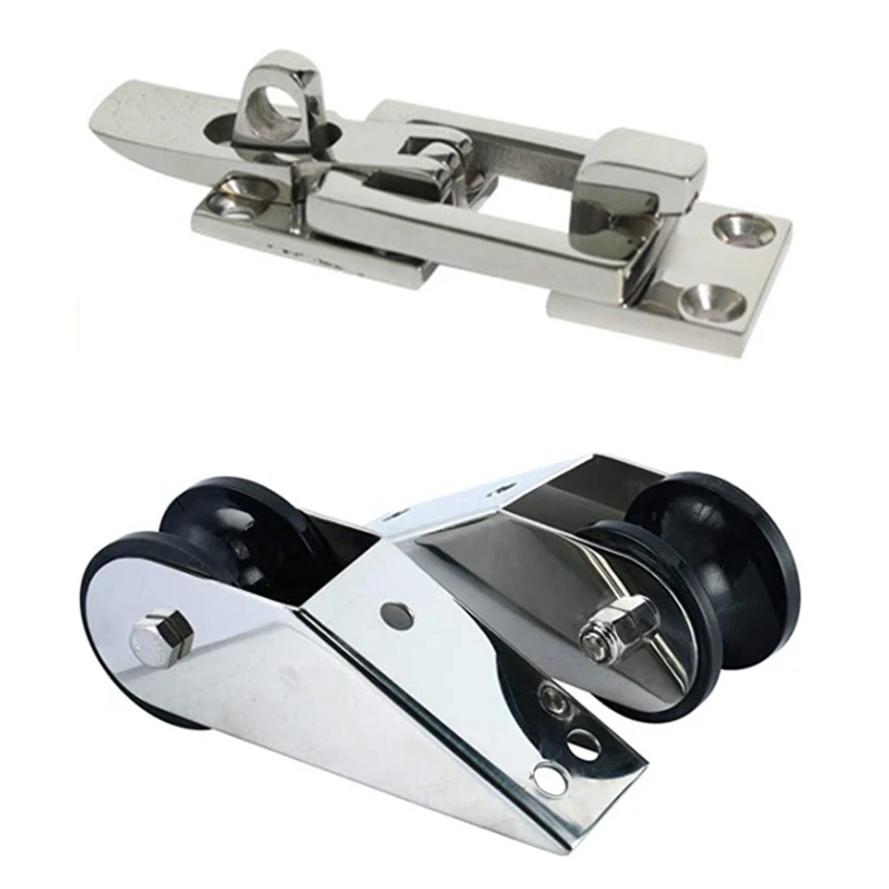 

Boat Deck Locker Latch Clamp with 2Pcs Anchor Lifter Anchor Lifter Stainless Steel Boat Anchoring Rubber Roller