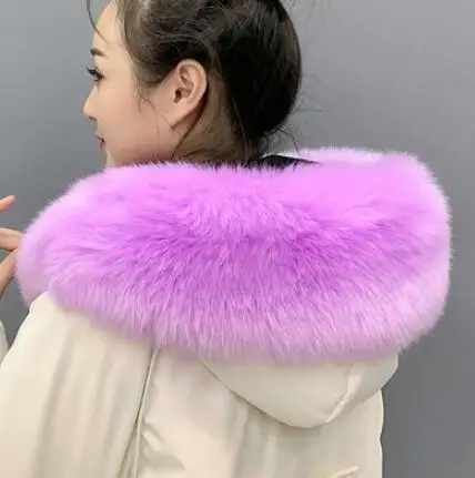 purple plus Осенне-зимний женский супер большой искусственный воротник, шапка из лисьего меха, большой воротник из меха енота, воротник с капюшоном, шарф-накидка, 80 см, tb001 - Цвет: purple plus
