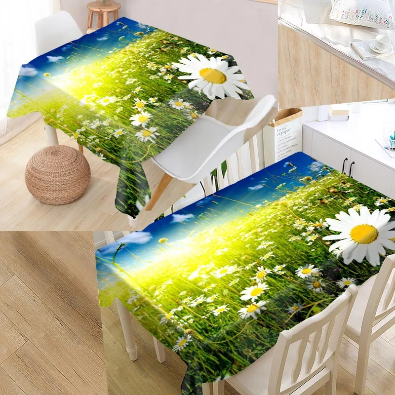 

Nature Flowers Custom Table Cloth Oxford Fabric Rectangular Waterproof Oilproof Table Cover Family Party Tablecloth
