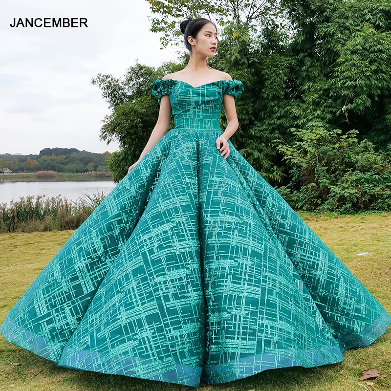 J67004 janceber вечернее платье 2020 с зеленым сердечком открытыми плечами бальное узором