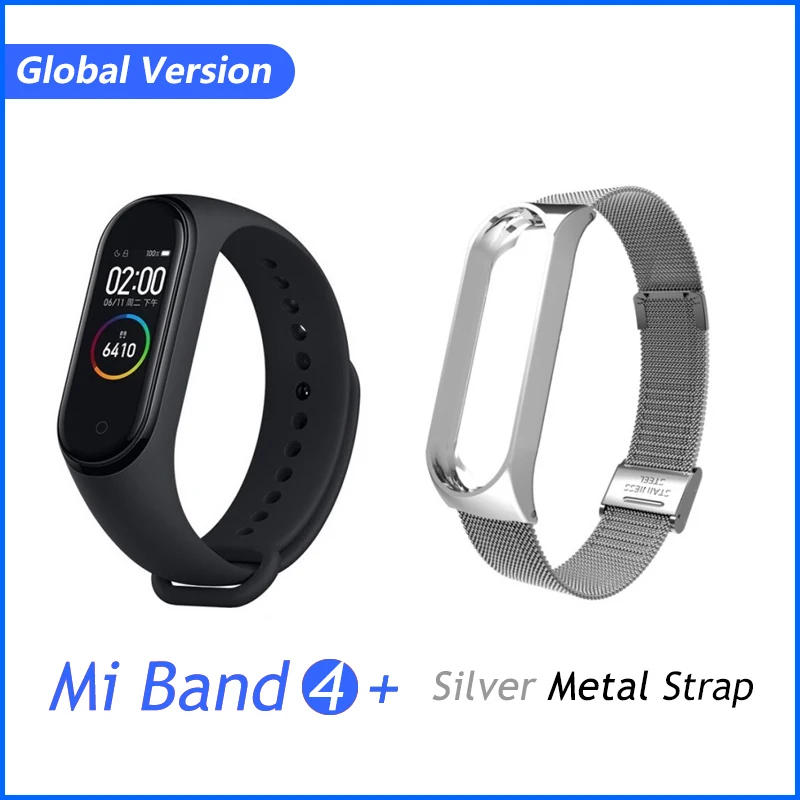 GB Sliver Metal Xiaomi mi-браслет 4 музыкальный смарт-браслет mi Band 4 браслет пульсометр фитнес 135 мАч цветной экран Bluetooth 5,0 браслеты - Цвет: GB Sliver Metal