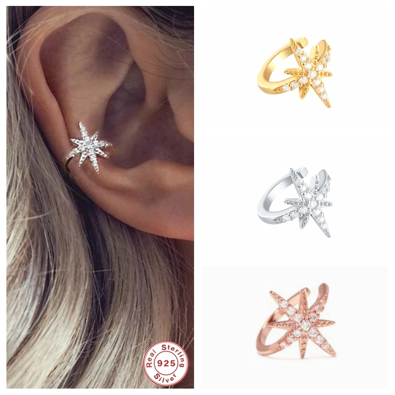 

GS S925 стерлинговые серебряные серьги-каффы мини Звезда уха не проколотых Micro Pave CZ Циркон девушка клип серьги для женщин; Ювелирные изделия из ...