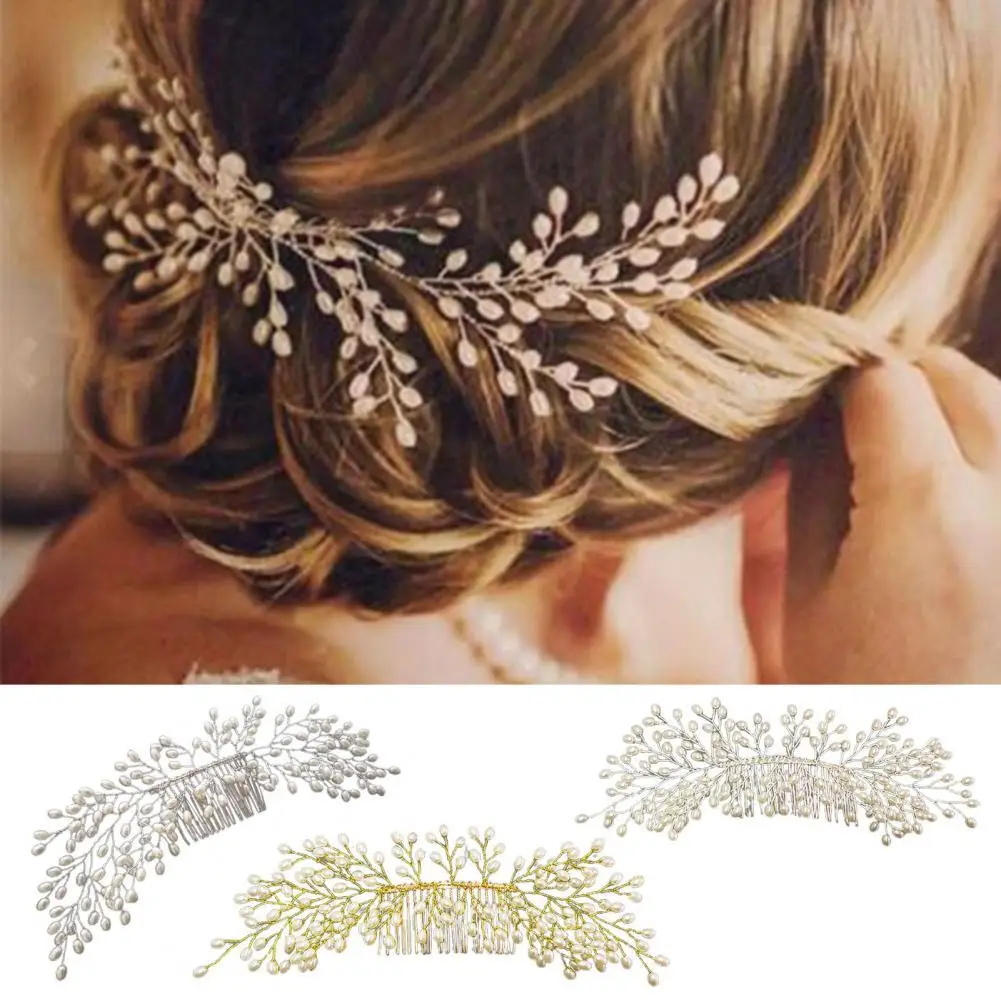 

Headwear Novel Faux Pearl Crystal Bride Hair Clip Rust Resistant Pulling-free Bridal Hair Comb