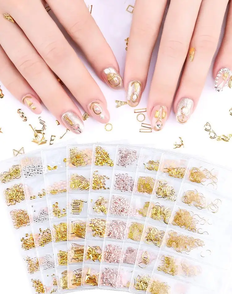 Mixed 6 styles/bag 3D Gold Metal Rivets Nail Studs Round Animal Moon Decoration Nails Shell Sticker Manicure DIY Accessori | Красота и