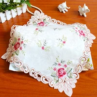 luxury pink satin square tablecloth mat embroidery lace kitchen tea coffee table cover cloth wedding decor christmas decoration