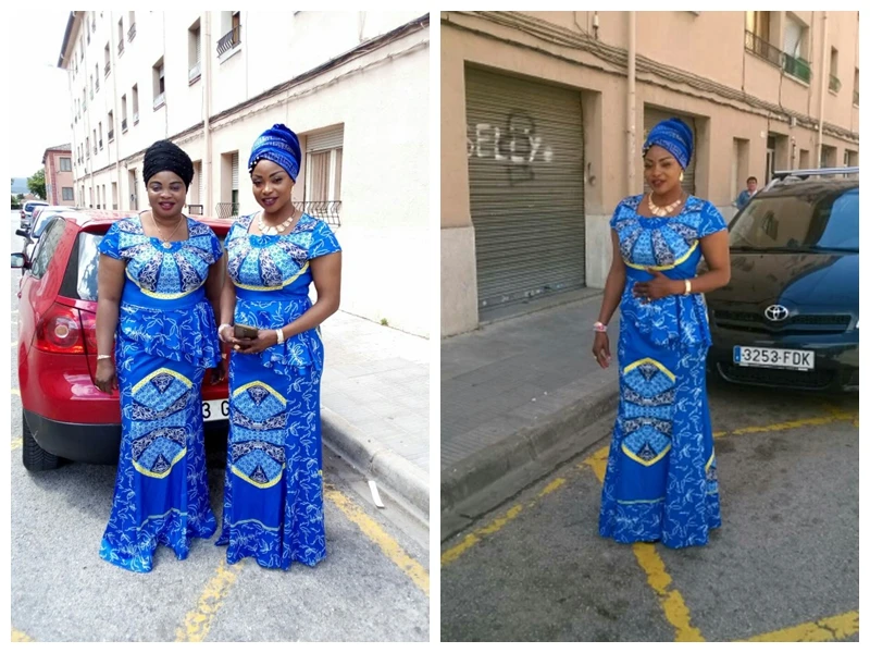 Платье женское повседневное синее с высокой талией и принтом|Женские платья| |