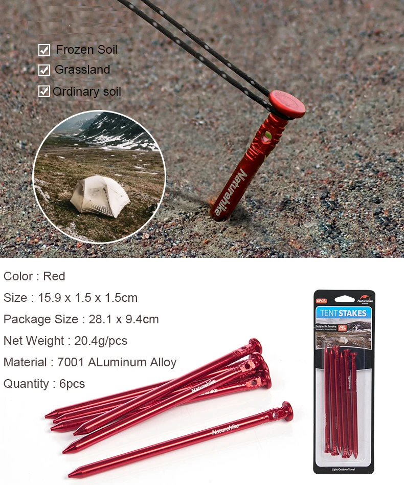 Naturehike Палатка аксессуары колышек для палатки тентовые колышки Алюминий Сплав ABS винт палатка кол для пляжные снежные пастбища более широкий выбор - Цвет: Type 4  (6 Pcs)