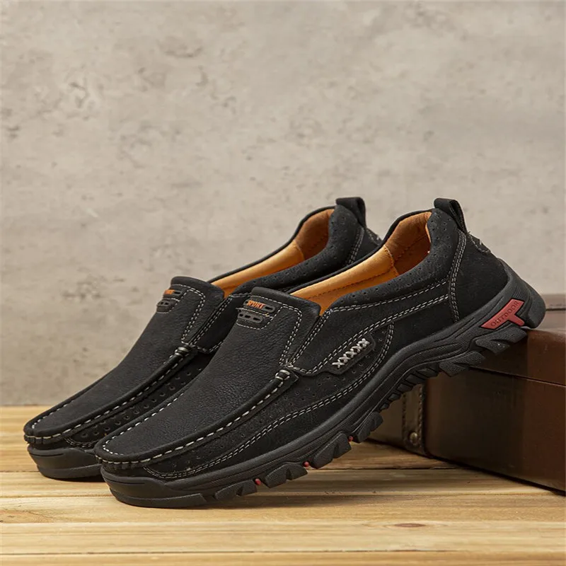 

Мужские кроссовки на танкетке, черные кожаные кроссовки для бега, на плоской подошве, винтажный стиль, повседневная обувь для скалолазания, ...