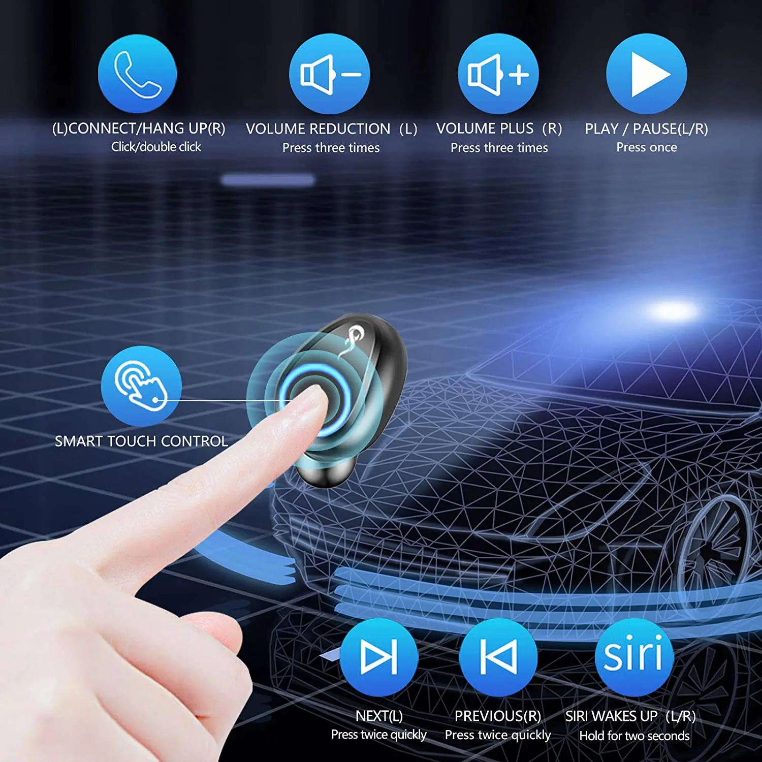 Беспроводные Bluetooth-наушники TWS 2000 мА ч с зарядным устройством светодиодным