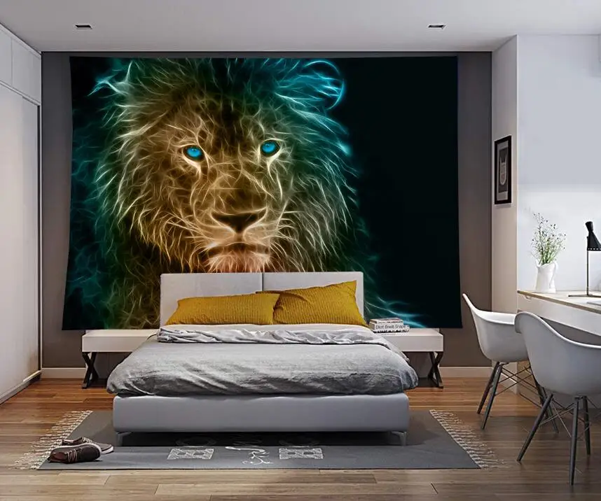 Гобелен на стену с изображением животных из полиэстера Льва осьминога травяное