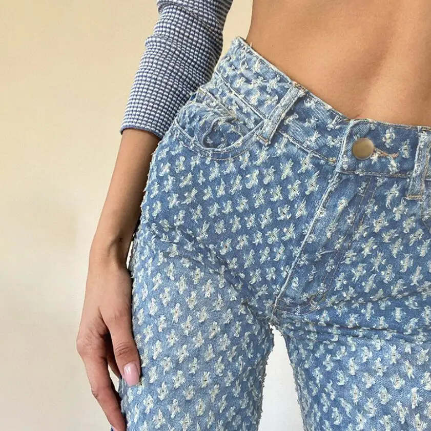 

Vintage Women Jeans Hole Do Old Straight Blue Pants Female Fashion Breathable Casual Jeans Spring Summer Trousers for Female