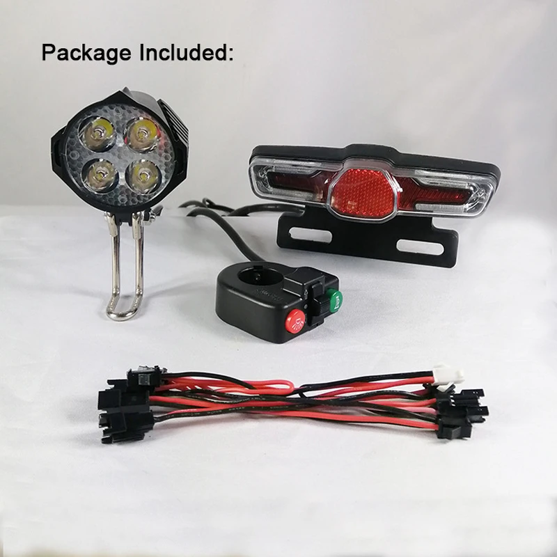 

12-80V 12W LED Electric Bicycle Headlight Horn Tail Light Switch Assembly Kits