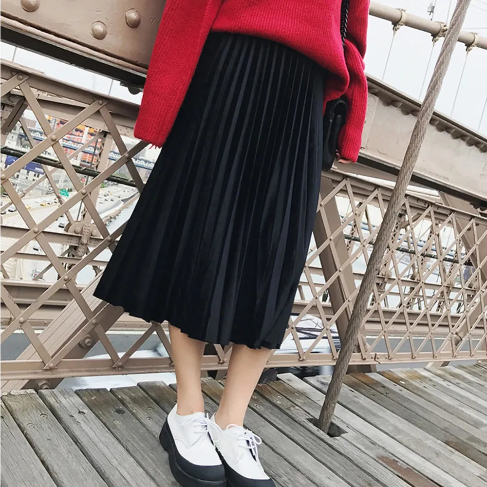 Юбка женская плиссированная эластичная средней длины однотонная Повседневная