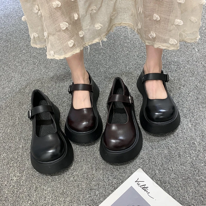 

Shallow Mouth Retro Woman Shoes Mary Jane Beige Heeled Sandals Women's Summer Heels Med Clogs Wedge Original Comfort Block BD-05