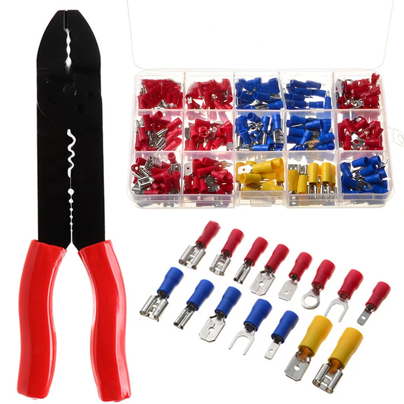 

280 Pcs Semi-Insulated Electrical Wire Terminals Crimp Terminal Block Wire End Wire Connector Spade Connectors with Plier Tools