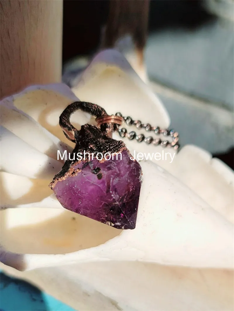 Real Stone Amethyst Purple Stone Copper Necklace Chain