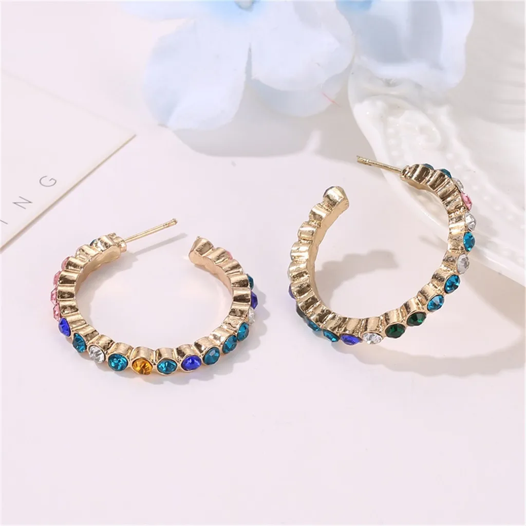 Простые c-образные серьги-гвоздики женские цветные ювелирные изделия с