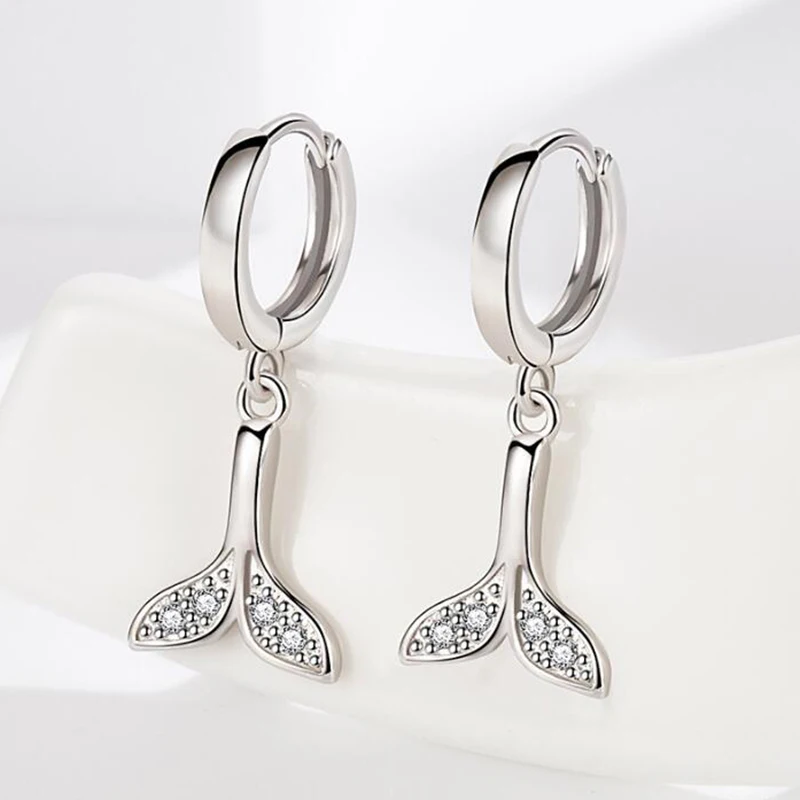 

KOFSAC New 925 Sterling Silver Earrings For Women Shiny Zircon Mermaid Tail Ear Jewelry Girl Valentine's Day Accessories Gifts
