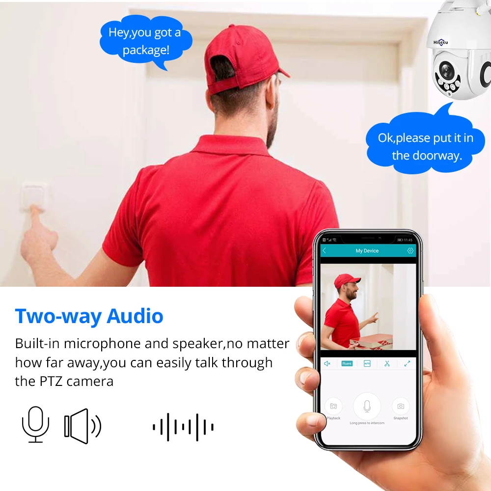 Hiseeu 1080P Wi-Fi IP Камера PTZ 5x Оптический зум Скорость купол Камера открытый Водонепроницаемый 2mp CCTV наблюдения 2 двухстороннее аудио Onvif