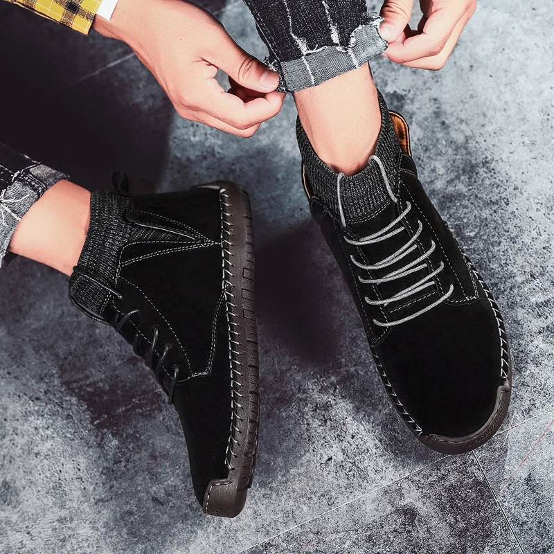 Бренд Мужские зимние сапоги теплые плюшевые тапочки мужские мотоботы на