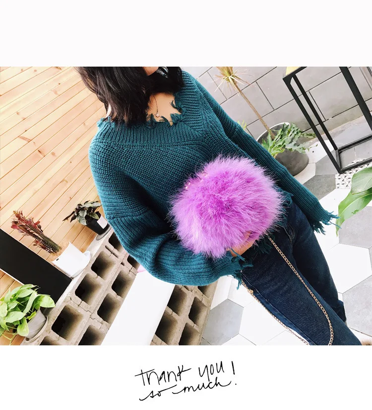 Luxury Designer Fur Purse Women Ostrich Feathers Evening Party Bag Famous Brand Handbag Fall Winter Party Day Cluthes Drop Ship