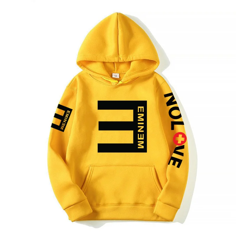 Модные зимние мужские флисовые толстовки с принтом Eminem утепленный пуловер в