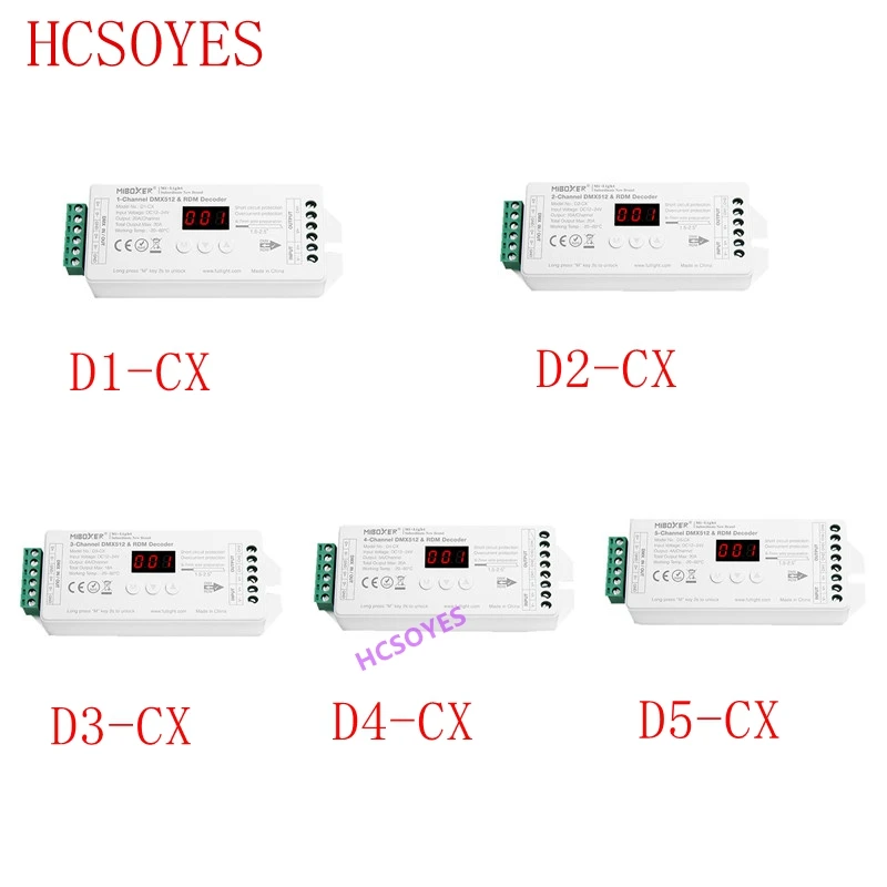 

MIBOXER DC12-24V D1-CX D2-CX D3-CX D4-CX D5-CX 1 2 3 4 5 Channel Constant Voltage DMX512 RDM Decoder 1CH 2CH 3CH 4CH 5CH