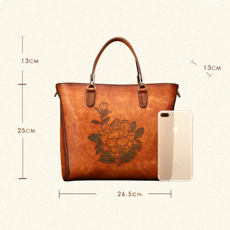 Johnature 2021 New Retro Hand Painted Women Bag First Layer Cow Leather Luxury Handbag Large Capacity Casual Tote Shoulder Bags |