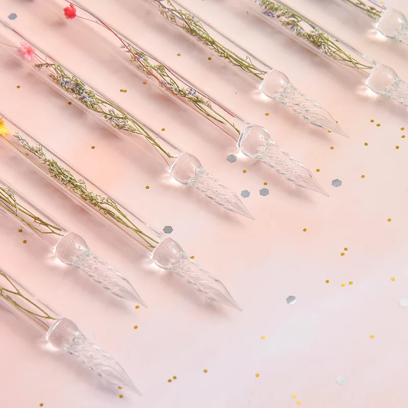 Стеклянная перьевая ручка в эстетике прозрачная форме цветка для письма подарок