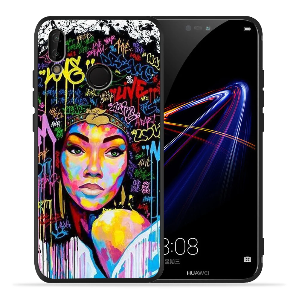 Модный черный чехол для телефона с граффити в стиле афро девушек Huawei P30 P20 Lite Pro P10 P9