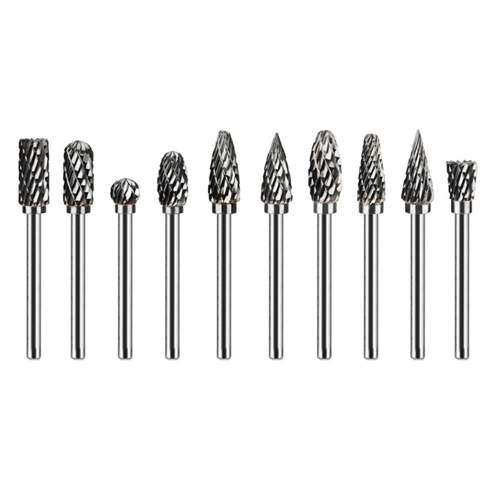 

10pcs High Efficiency Polishing Tungsten Steel Sharpe Woodworking Furniture Making Stone Carving Burr Double Cut Grinding Head