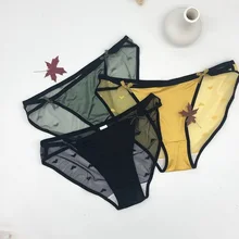 Women 's Briefs Sexy Underwear Lace Stitching Comfortable Lingerie Soft Yarn Bowknot Perspective Low Waist Panties (1)