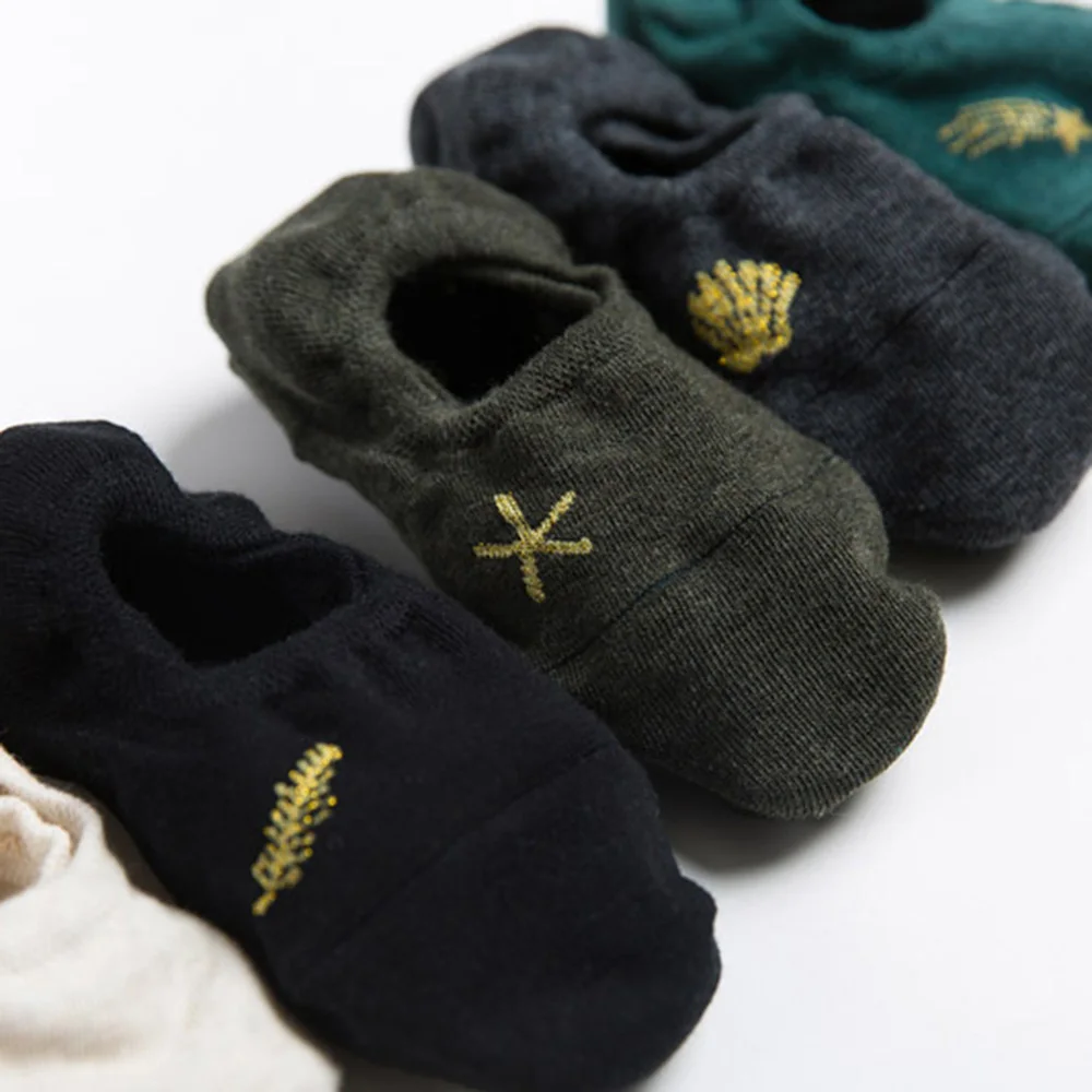 Embroidered Feather Expression Woman Socks Cool Invisible Cotton Brand Casual Boat Socks Spring Summer No Show Cotton Socks