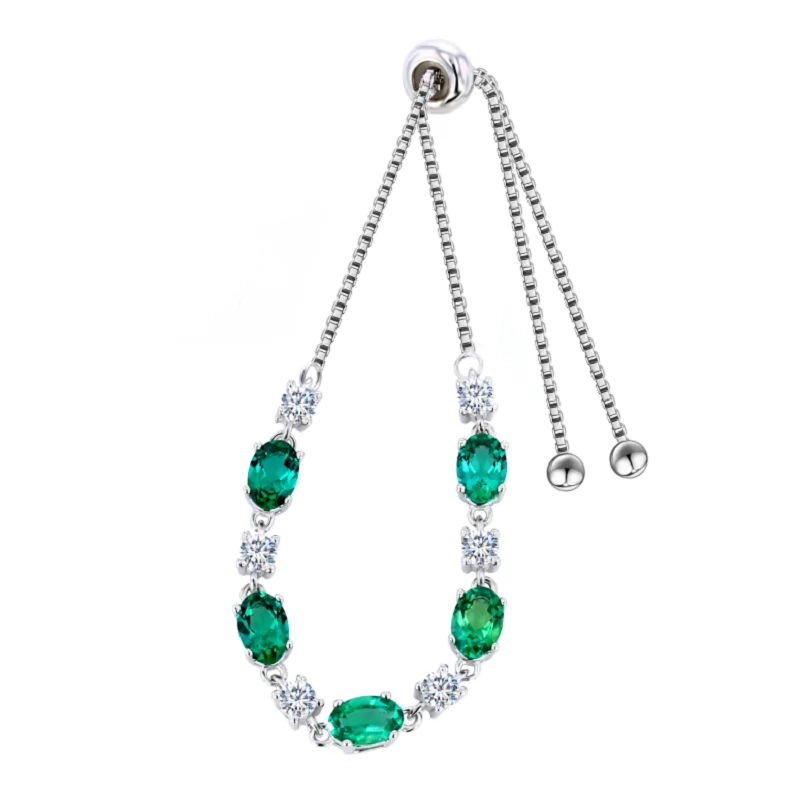 

High Quality S925 Sliver Plated Gold 4*6mm Oval Cut Emerald Jewelry Bracelet
