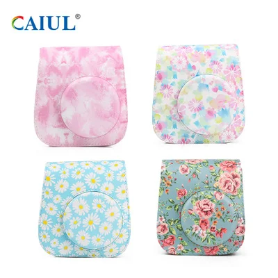 

For Polaroid mini11/8/8+/9 flower plant PU leather retro camera bag camera protective cover shoulder bag