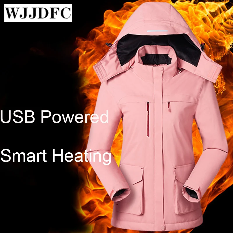 Женская зимняя куртка WJJDFC с подогревом, 3-зонная хлопковая теплая ветрозащитная и водонепроницаемая уличная куртка с быстрой зарядкой от USB