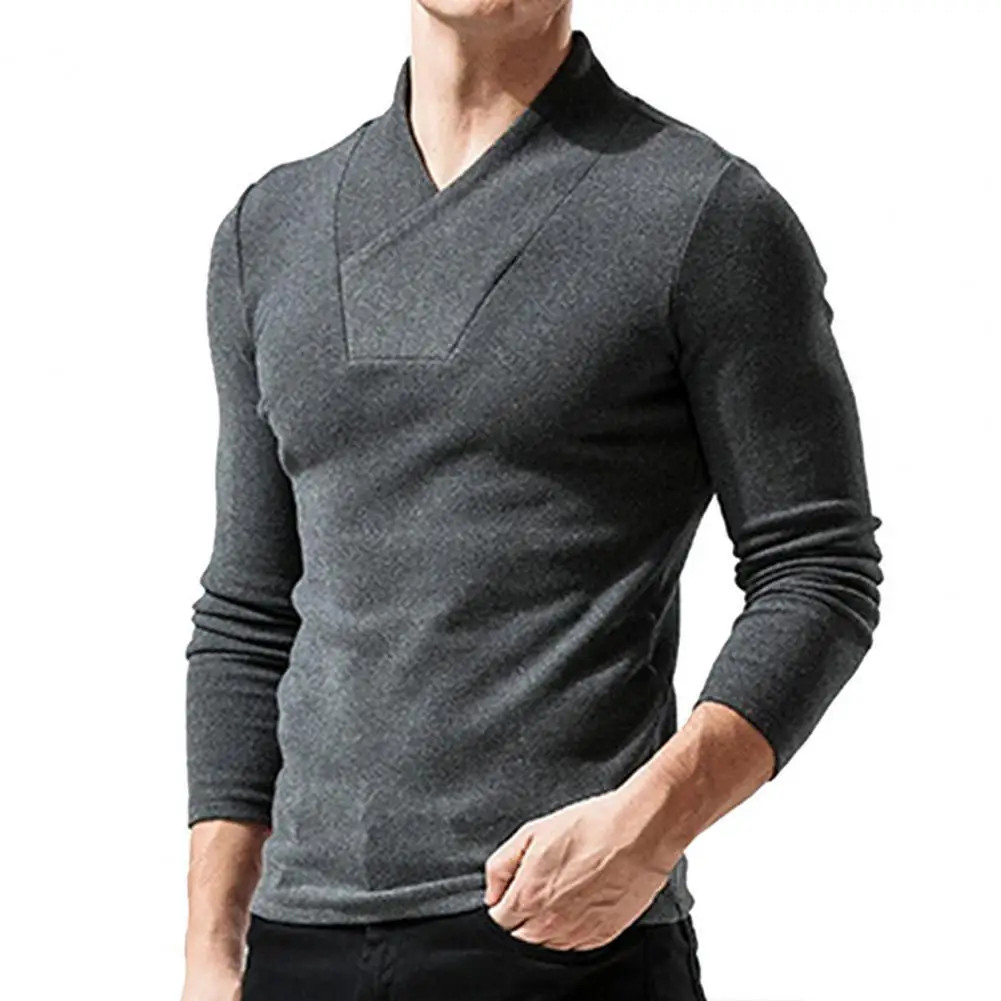 

2021 Men Shirt Fashion Trend Slim Fit Long Sleeve T Shirt V-Neck Thicken Plush Winter Top for Inner Wear