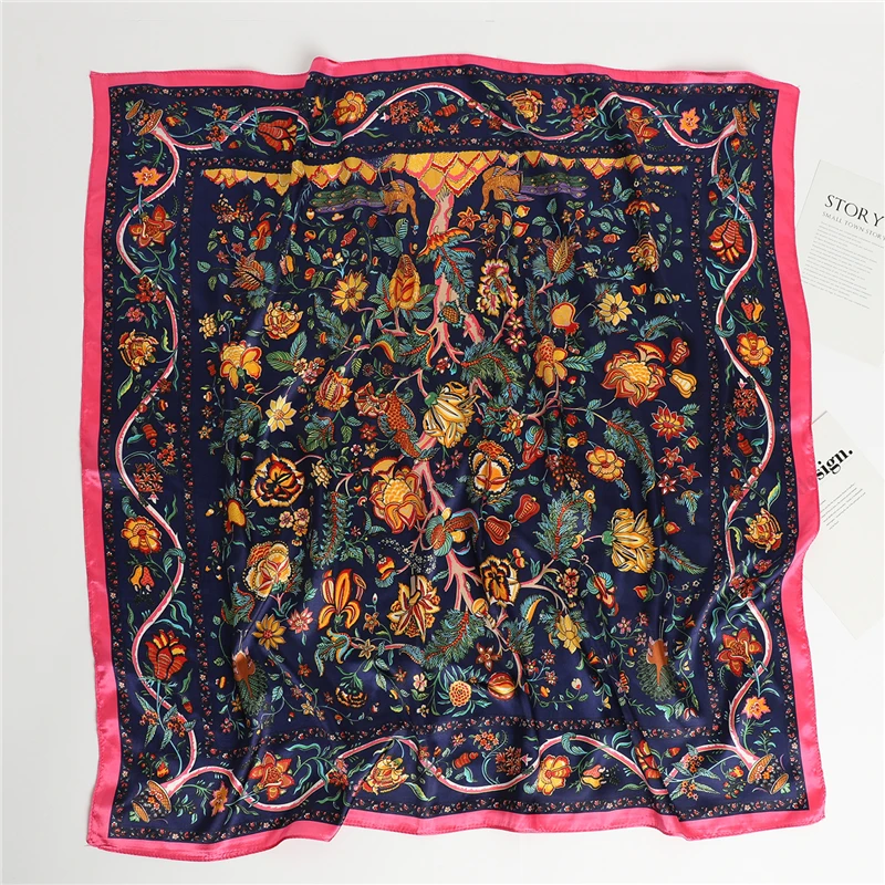 

New Fashion Silk Square Scarf for Women Headscarf Lady Neckerchief Hijab Flower Print Hair Band Female Pashmina Bandana 2021