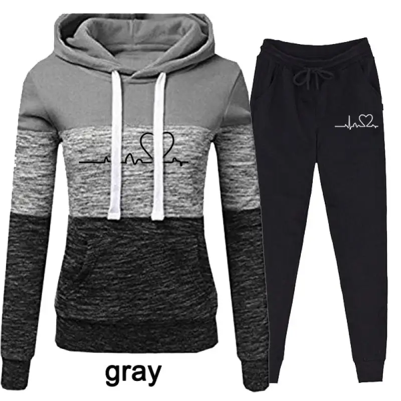 

Winter Tracksuit Women 2 Piece Set Print Hoodies+Pants Sportwear Women's Sports Suit Hooded Sweatshirt Jogging Pants Set