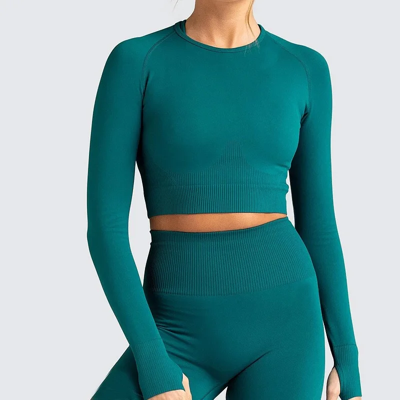 

New Women's Long Sleeve Top Gym Leggings Running Tights Sportswear Tracksuit Sports Suit For Fitness Clothing Seamless Yoga Set