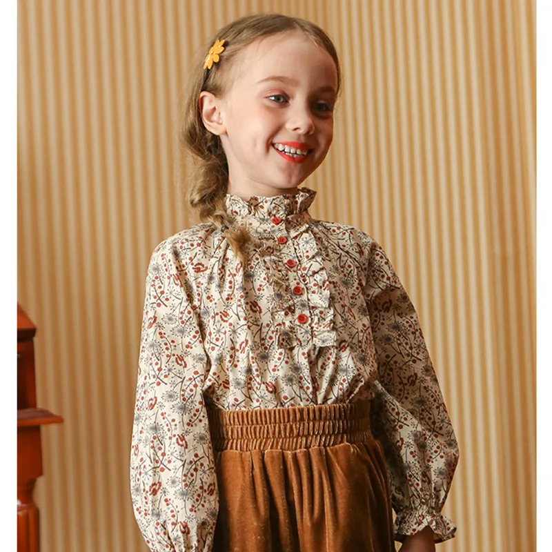 

Fashion Floral Shirts For Girls Puff Sleeve Blouse Children Daily Casual Shirts 2 4 6 8 10 Years Kids Pullovers Clothing