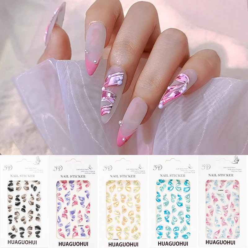 HUAGUOHUI 1 Sheet New-Tech Beauty 5D Thin Relief Japan Style Ballet Ribbon Adhesive Nail Art Stickers Manicure DIY Easy Apply