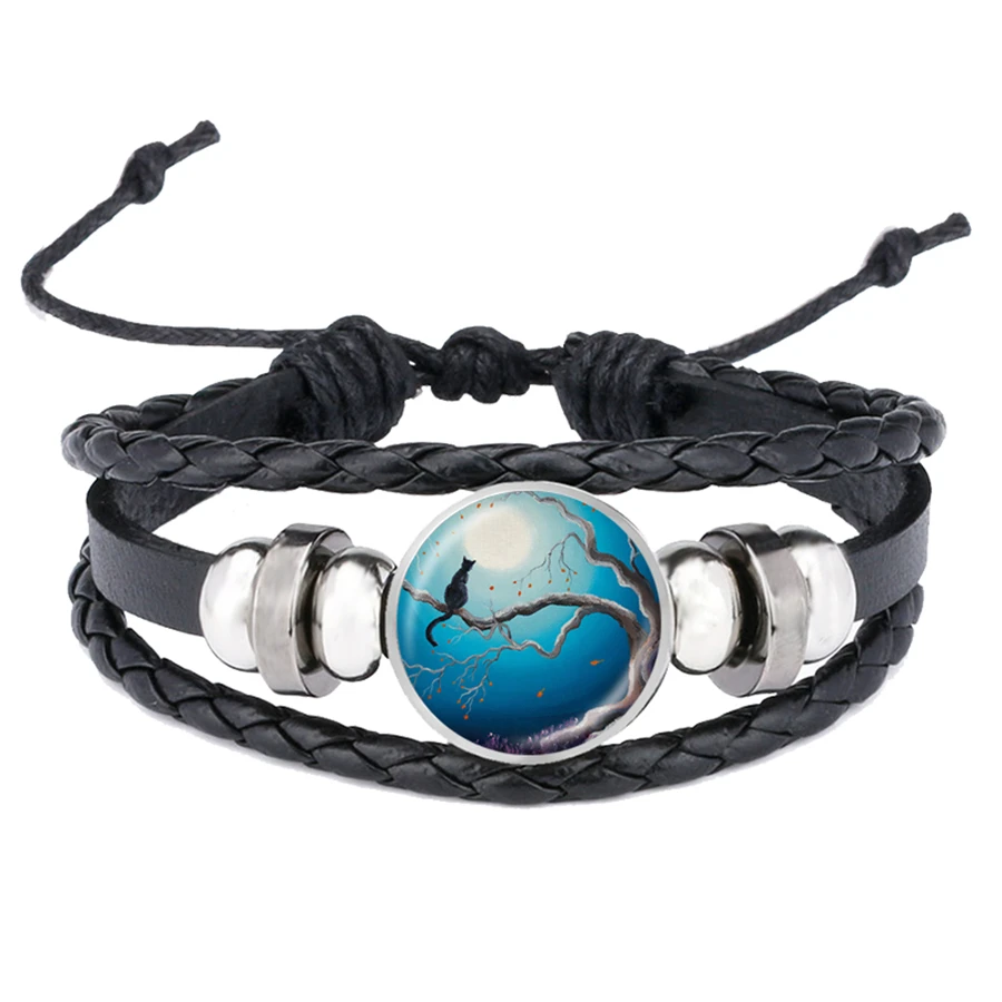 Новые браслеты с полной луной три кота на дереве астрономией Жуткий Хэллоуин